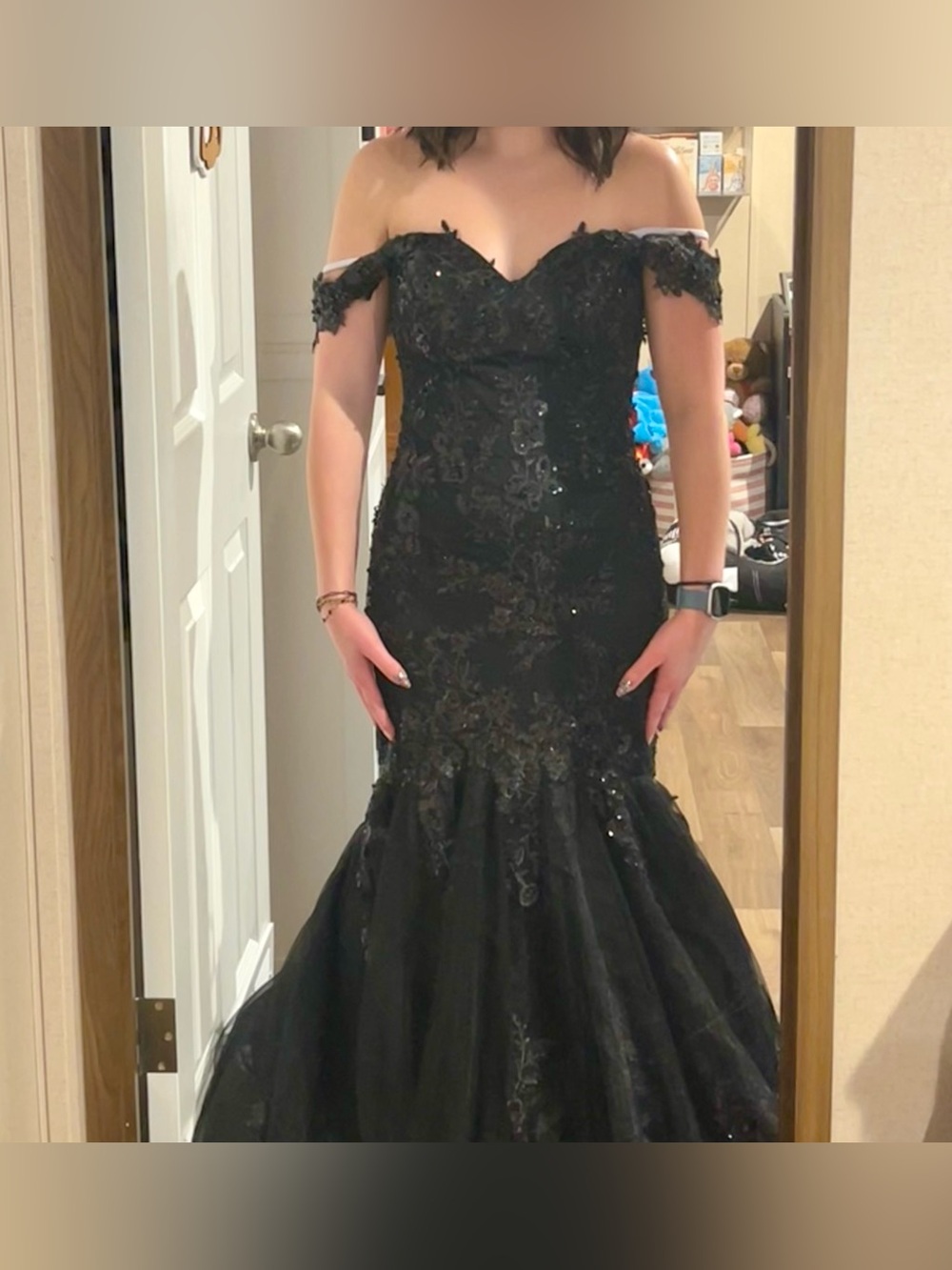 Off-Shoulder Black Sequin Mermaid Wedding Dress